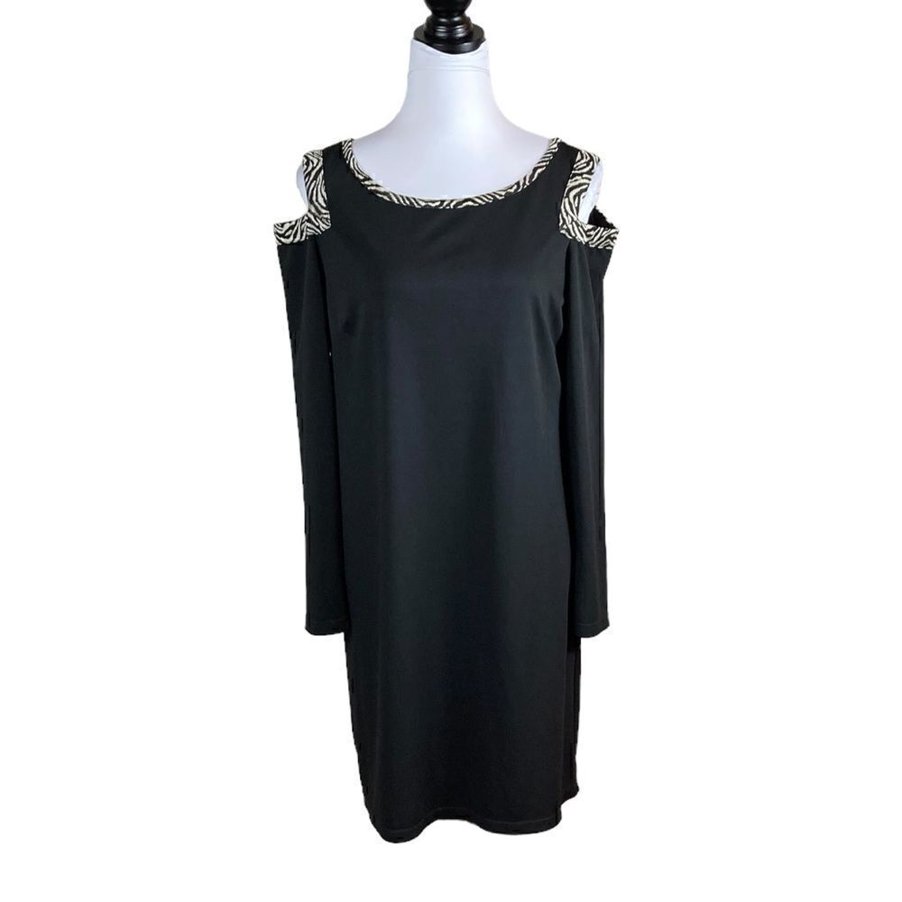 Oleg Cassini Black Long Sleeve Cold Shoulder Dress, Size M?